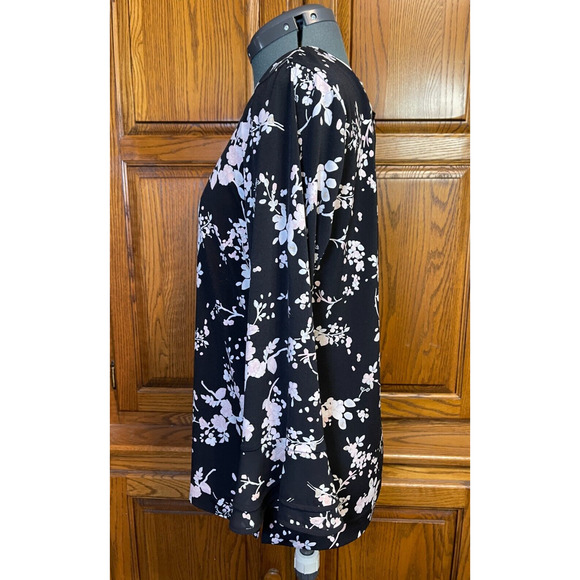 Karl Lagerfeld Yessie Blouse Trumpet Sleeve Top Black 3/4 Sleeve Size S/M - Picture 4 of 16